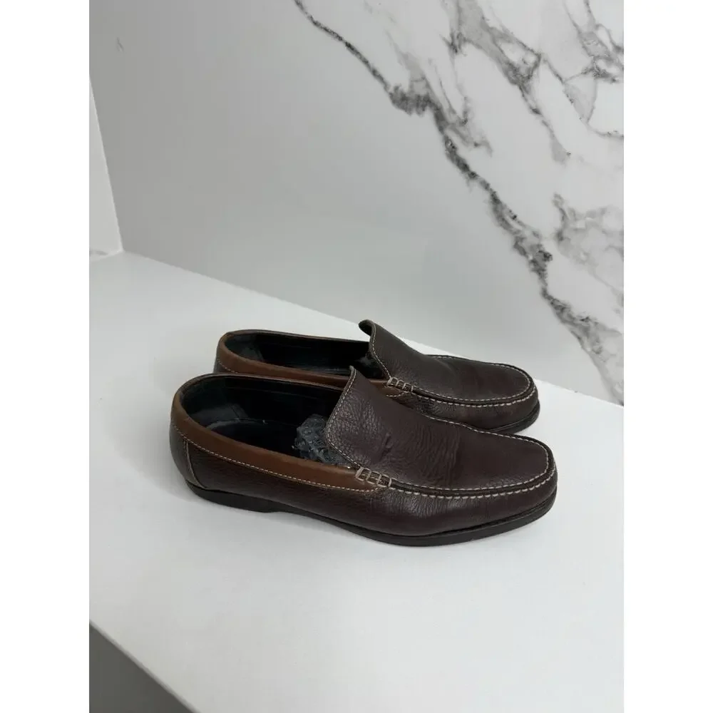 A Testoni Mens Loafer Shoes Size 7.5 Grained brown Leather Slip On T-Way